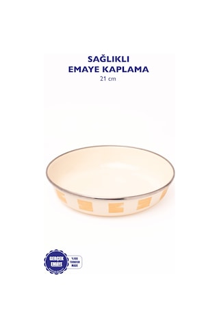 Beige Emaye Bowl Tabağı - Bowl Kase - Salata Kasesi - Sunum Kasesi 21cm Bej - Krem