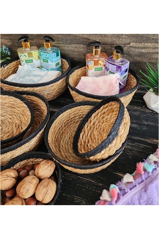 Nergis Hasır 7 Li Sepet Saklama Kutusu Sepet Takımı Siyah