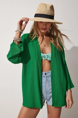 Trend Alisse Kadın Yeşil Bürümcük Kimono Ceket-düz Benetton Yeşili Yeşil