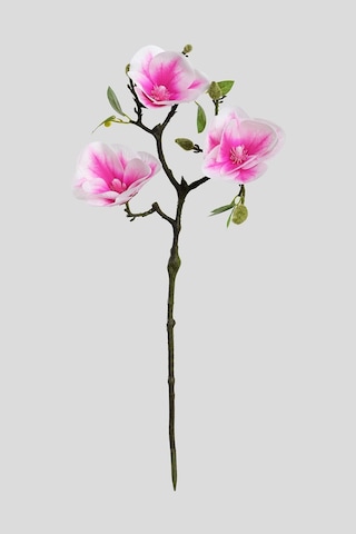 Pembe Yapay Manolya Çiçeği 3 Dallı Premium Canlı Islak Dokulu 52 Cm