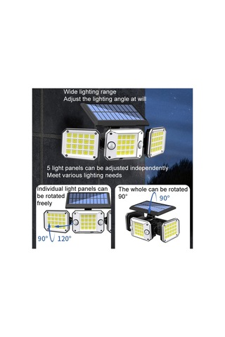 Sones Dış Mekan Üçlü Kafa 224led Çift Sensörlü Güneş Enerjili Duvar Işığı Dönen Gövde Sensörlü Işık Bahçe Ev Aydınlatması, Stil: İntegral