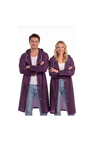 Miço Kids Unisex Şeffaf Yağmurluk Çıtçıtlı Kapüşonlu Uzun Mor