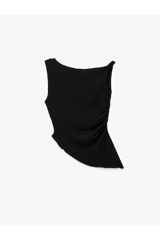 Koton Slim Fit Asimetrik Kesim Omzu Açık Bürümcük Kumaş Kolsuz Bluz Siyah 6sal30192ık