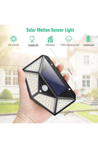 Dış Mekan İçin Solar Lambalar, 270 Dört Taraflı Aydınlatma - 2200mah, 100 Led Güneş Enerjili Lamba, Hareket Se