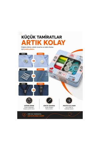 Metal Kutulu Dikiş Seti Taşınabilir Mini Dikiş Tamir Kiti Ev Ofis Seyahat İçin