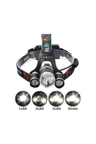 Boruit T6 Kafa Feneri 5000 Lumens 3xcree Xm-t6+2r5 Lamba Led Kamp Lambası Çok Renkli