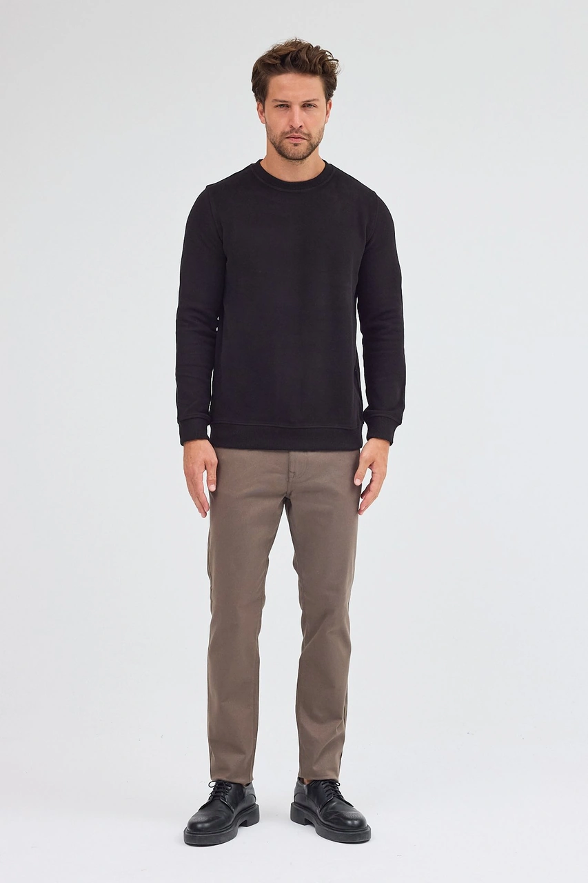 İmza Siyah Uzun Kol Bisiklet Yaka Düz Pamuklu Comfort Fit Sweatshirt 1013255150 Siyah