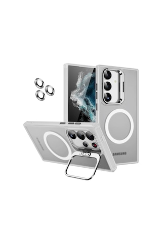 Samsung Galaxy Uyumlu S24 Kılıf Magsafe Standlı + Klon Kamera Lensli Kapak