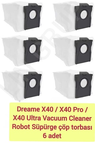 Dreame Uyumlu Uyumlue X40/x40 Pro/x40 Ultra Robot Vacuum Cleaner Uyumlu Çöp Torbası - 6 Adet