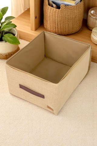 4'lü Orta Boy Koltuk Baza Yatak Altı Uyumlu Gerçek Jüt Kumaşlı Kulplu Extra Destekli Hurç Organizer Set Kahverengi