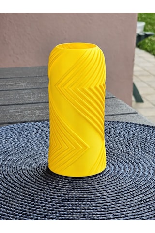 Northcity 3d Baskı Vector Vazo - Geometrik Çizgili Dekoratif Vazo-sarı Koyu Sarı