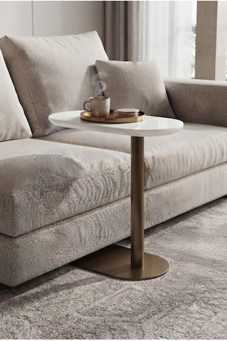 Beyaz Renk Üst Tabla , Cappicino Renk Metal Ayaklı 3'lü Zigon Sehpa Seti Salon /koltuk Altı Sehpa Yan Sehpa - C Sehba Modern Sehba Cappıcıno-beyaz