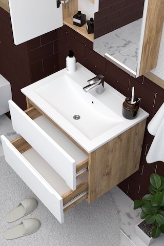 Teta Home Kopenhag 80 Cm Mdf Gövde Membran Kapak Banyo Dolabı Seti Atlantik Çam - Beyaz