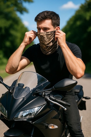 Sticker Works Motorcu Krem Yeşil Pixel Kamuflaj Buff Maske Outdoor Boyunluk Unisex Bandana Standart
