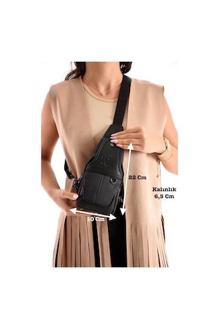 Westpolo Unisex Vegan Deri Çapraz Göğüs Ve Omuz Çantası Body Bag - 7044kes Siyah