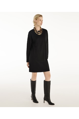 Yargıcı Bisiklet Yaka Diz Üstü Triko Elbise Siyah