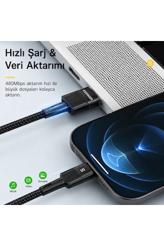 Essager 3 Metre Usb-a Lightning Hızlı Şarj Kablosu 2.4a 480 Mbps Veri Aktarımlı Örgülü Kısa Şarj Kablo Desen - Ben10
