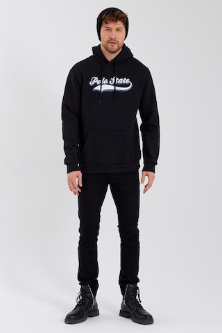 Erkek 3 İplik Pamuklu İçi Polarlı Baskılı Regular Fit Kapüşonlu Kanguru Cepli Siyah Sweatshirt Siyah