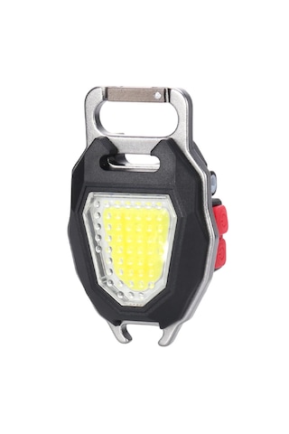 Powermaster - 800 Lümen Şarjlı Cob Led El Feneri Kamp Lambası Mıknatıslı Kapak Açacaklı Düdüklü Elektronik Çakmaklı Anahtarlık Cep Işıldak Siyah