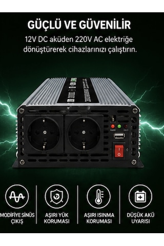 Rtrmax Rtm564 12v 2000w / 4000w Power Inverter Çevirici Usb Çıkışlı