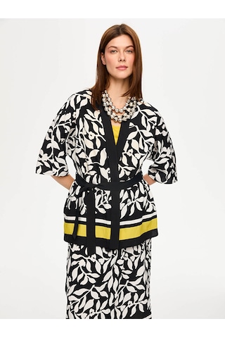 Faik Sönmez Eteği Sulu Monochrome Desen Kimono S26kmn001 Us26kmn00110 Siyah