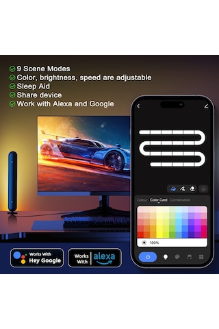 Geeroyoo Rgb Led Müzik Ritmi Işıklı Lambalar, Bluetooth+2.4g Kontrol, Akıllı Wi-fi Desteği, Oyun Ve Ev Dekoru İçin Çift Paket Renkli