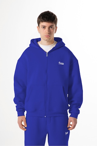 Flaw Nakışlı Zip Hoodie-28830 Saks Mavi