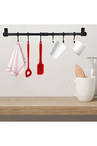 Duvara Monte Edilen 6 Kancalı Dekor Kaşıklık Ve Kupa Askısı Ahşap - Beyaz