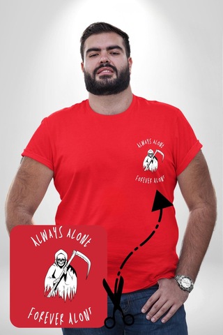Angemiel Her Zaman Yalnız Daima Yalnızlık Azrail Kırmızı Büyük Beden Kadın Basic Minimal Baskılı Tişört Kırmızı