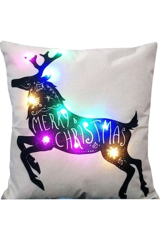 Qingmipy Elk Desenli Led Işıklı Noel Yastık Kılıfı - Flaks Materyal, Dekoratif Ve Konforlu, Pil Dahil Değil Diğer