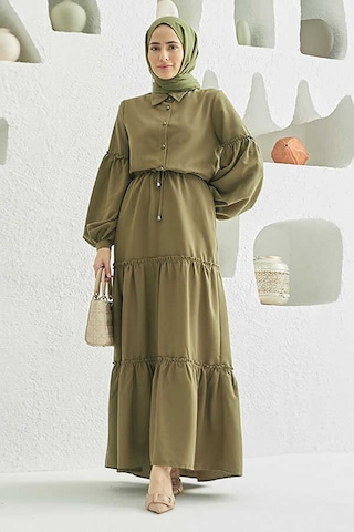 6567-carla Büzgülü Elbise Haki