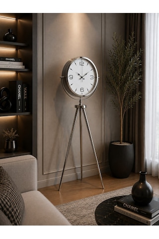 Büro Ev Ofis Dekoru İçin 150x45cm Krom Metal Legacy Tripod Ayaklı Saat Diğer
