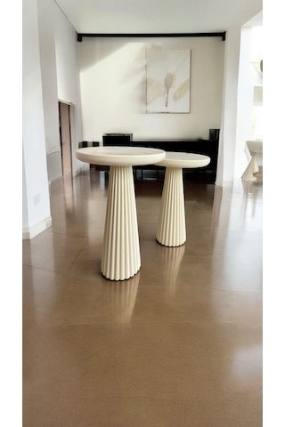 Wood Wooden Ahşap Krem Renk 2'li Set Mantar Yan Sehpa Fiskos