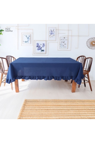 Dnc Home Tekstil Lacıvert Keten Fırfırlı Masa Örtüsü Lacivert