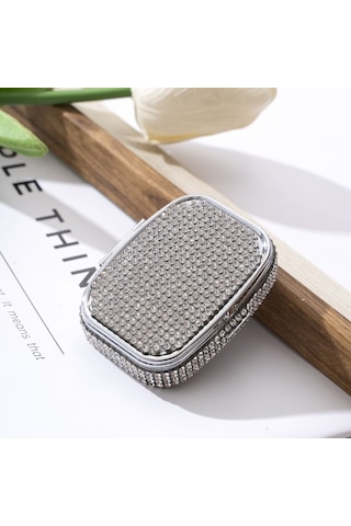 Hd Aynalı Katlanabilir Yapay Elmas İşlemeli Mücevher Kutusu Sevimli Su Geçirmez Mini Hap Kutusu Kawaii Parlak Mühürlü Düzenleyici Seyahat Beyaz,