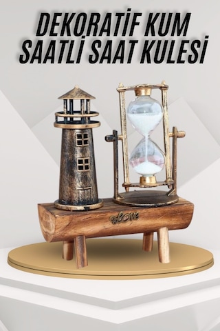 Deniz Feneri Kum Saati Ahşap Görünümlü Vintage Tarz Biblo