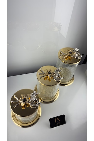 Çay Kahve Şekerlik Kavanoz Sunumluk Söz Nişan Kız İsteme Çikolatalık Dekoratif Obje Biblo Süs Eşya Çatlak Görünüm Gold