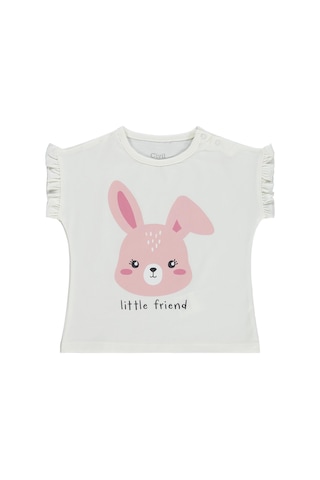 Civil Baby Little Friend Baskılı Fırfır Detaylı 6-18 Ay Tişört - Ekru