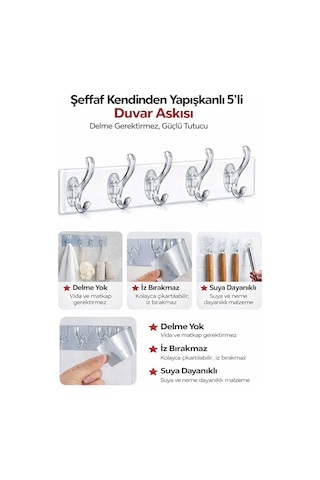 5'li 29 7 Silikon Askı Şeffaf Güçlü Kendinden Yapışkanlı Kapı Duvar Askısı Ağır Yük Taşıma Şeffaf