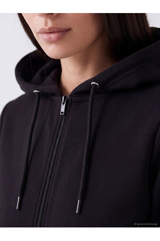 Lcw Everyday Siyah Kapüşonlu Kadın Fermuarlı Sweatshirt