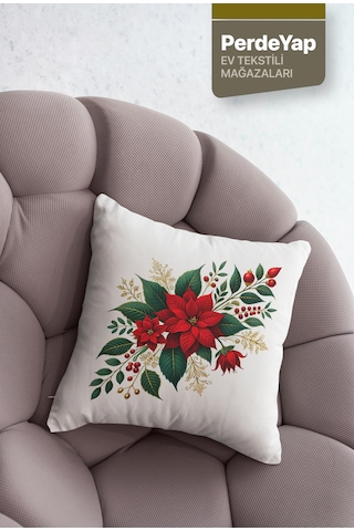 Kırmızı Güller Bahçesi Desenli 4'lü Kırlent Kılıfı