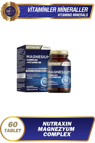 Nutraxin Magnezyum Complex 60 Tablet 125 Mg - Bisiglinat - Taurat - Malat - Sitrat - B6