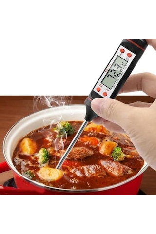 Mutfak Tipi Dijital Yemek Termometresi Lcd Ekranlı Ve Koruma Kılıflı Et Pişirme Derecesi Ve Sıvı Sıcaklık Ölçer Hassas Sensörlü-tüm Yemekler İçin Uygun Ahşap