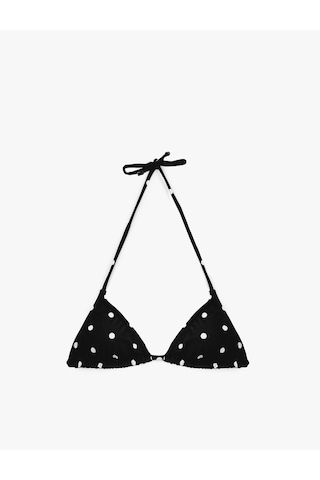 Koton Boyundan Bağlamalı Puantiyeli Üçgen Bikini Üstü Siyah 6sak10139mm