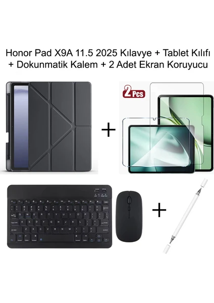 Honor Pad X9a 11.5 İnç 2025 Uyumlu Standlı Kılıf Dokunmatik Kalem Ve Klavye Set Arka Kapak