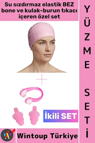 Bone Esnek Yumuşak Havuz Deniz Su Geçirmez Elastik Bez Saç Bonesi Kulak Burun Tıkacı Şık Özel Set Çok Renkli