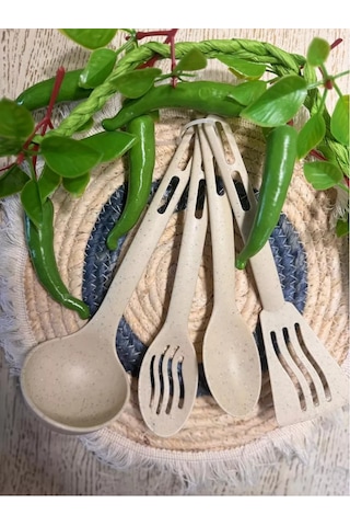 Mas-home 4 Parçalı Mutfak Kepçeleri, Süzgeçli Kepçe Seti 248983244 Bej