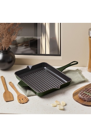 Yıldız Duo Techniq Grill Döküm Izgara Tava Fesleğen 26x32cm Çok Renkli