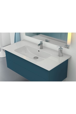Turkuaz Seramik Cerastyle Blue 100 x 47 CM Etajer Uyumlu Damlalıklı Lavabo