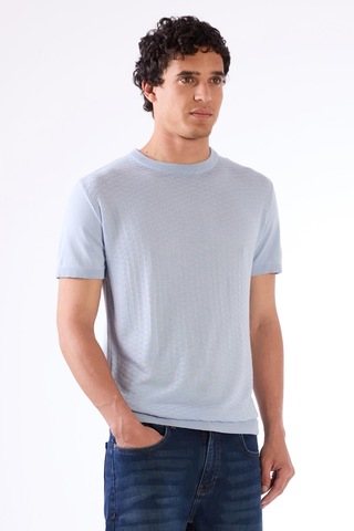 Dufy Buz Mavisi O Yaka Düz Renk Kısa Kollu Slim Fit Triko Tshirt Buz Mavisi